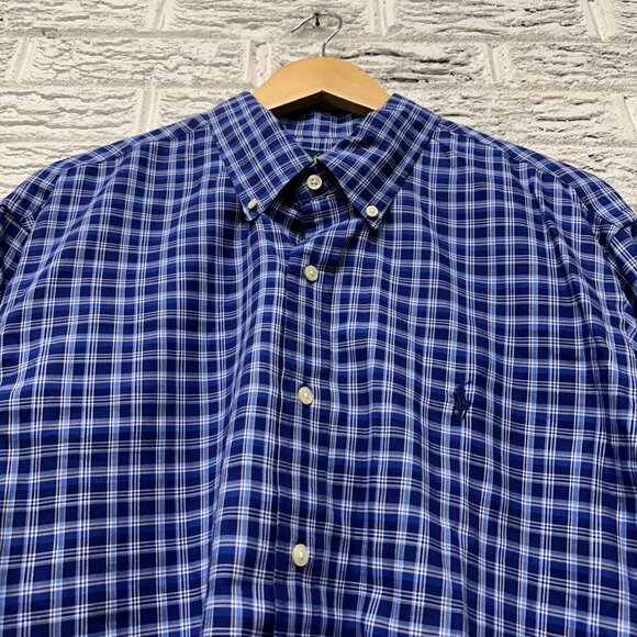 Polo Ralph Lauren Gingham Check Blue Button‎ Down XL - Picture 1 of 5